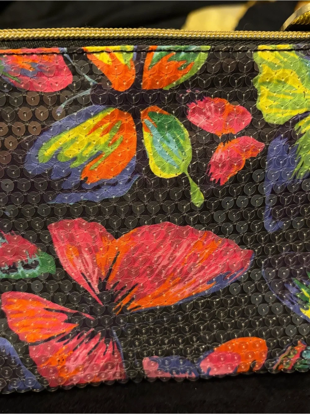 Betsey Johnson Black Multi Floral Sequin Wristlet
